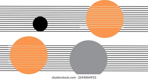 Plano de fundo de vetor abstrato minimalista com círculos geométricos, listras e contraste em negrito em tons de laranja, cinza e preto. Perfeito para design moderno, 