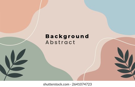 Minimalist abstract vector background with soft color blocks and black botanical illustrations with space for text