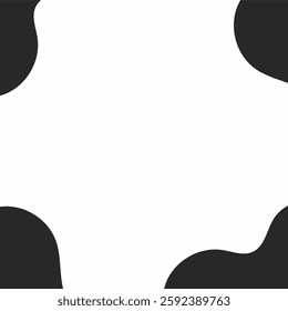 a minimalist abstract vector featuring irregular black shapes on a white background, resembling a cow print or organic blobs.