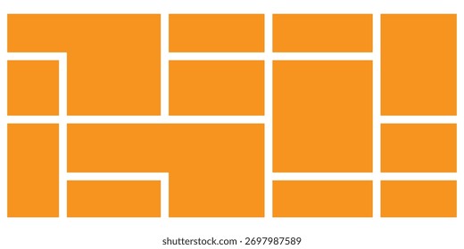 Vetor abstrato minimalista geométrico Bento-Grid conjuntos. Ícones isolados de bento-grade modernos definidos em fundo branco.  Conjunto de grade vetorial isolado moderno. Conjuntos de grade de bento de cor laranja.