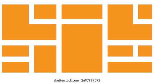 Minimalist abstract vector geometric Bento-Grid sets. Isolated modern bento-grid icons set on white background.  Modern isolated vector grid set. Orange colour bento grid sets.