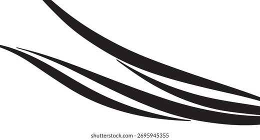 Eine minimalistische abstrakte Vektorgrafik mit dynamischen, fließenden schwarzen Kurven und Linien auf sauberem, weißem Hintergrund, die ein Gefühl von Bewegung erzeugt.