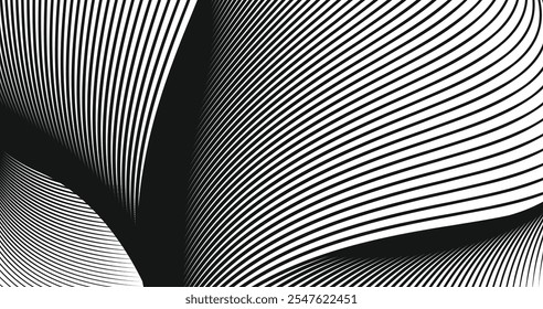 Minimalistisches abstraktes Vektorlinienmuster, schwarz-weißes geometrisches Streifendesign.