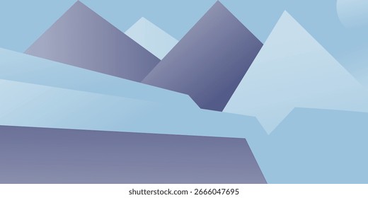 Minimalist abstract vector mountains layered in blue and purple gradient, flat design style evoking calm, nature-inspired modern landscape.