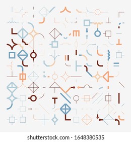 Minimalist abstract vector pattern design made with simple geometric linear graphics on white background. 