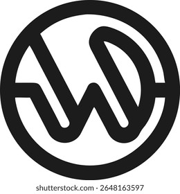 Minimalist abstract w letter logo design inside a circular shape in black