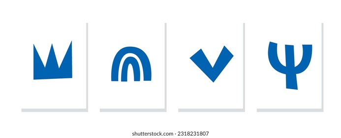 Minimalist abstract wall art featuring blue shape elements on a white background. Ideal for wall decor, postcards, posters, brochures, and home decoration.