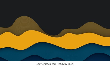 Minimalist Abstract Wave Background with Black, Yellow, and Blue Layers – Modern 3D Line Design