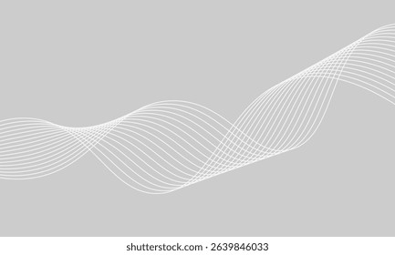 Minimalist abstract wave pattern with smooth white curved lines on a soft gray background. Elegant modern design, ideal for tech themes, web banners, or presentation templates.