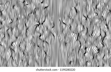 Minimalist abstract waveform background. Hand drawn pattern for modern poster. Waves optical illusion. Black vector wavy lines on white background. Frequency sound. Simple water of sea, ocean or pool
