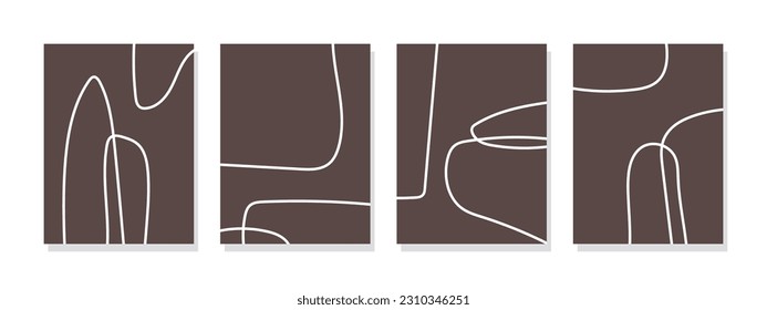 Minimalist abstract white line art shape on a brown background. Canvas painting posters and prints for modern wall decor in the living room and home.