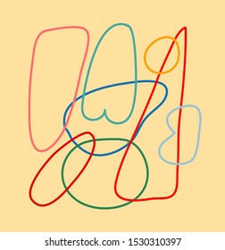 Minimalist abstraction with geometric shapes in vector. Colorful abstract line drawing on yellow background.