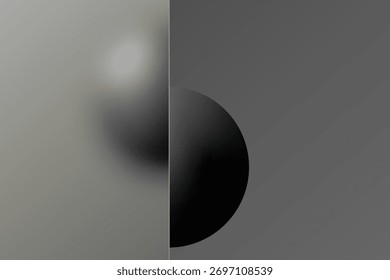 Abstração minimalista com divisão vertical e duas esferas cinzas contrastantes. Eps 10
