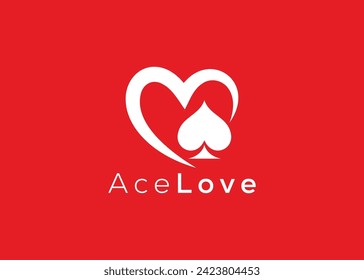 Minimalist Ace Love logo design vector template. Creative red Heart ace shape logo