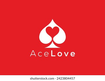 Minimalist Ace Love logo design vector template. Creative red Heart ace shape logo