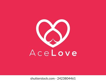 Minimalist Ace Love logo design vector template. Creative red Heart ace shape logo