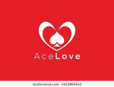 Minimalist Ace Love logo design vector template. Creative red Heart ace shape logo