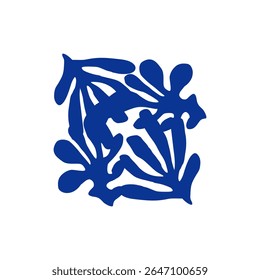 Ensemble de Formes de découpe d'Abstrait esthétique minimaliste, Image vectorielle audacieuse bleue, Collage de papier irrégulier, Silhouettes botaniques, Mid Century 20th Interior Poster Design, Art contemporain pour l'été Indigo Florals