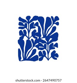 Minimalist Aesthetic Abstract Cutout Shapes Set, Blue Bold Vector Irregular Paper Cut Collage Botanical Silhouettes, Mid Century 20th Interior Poster Design, Contemporary Art for Summer Indigo Florals
