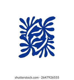 Ensemble de Formes de découpe d'Abstrait esthétique minimaliste, Image vectorielle audacieuse bleue, Collage de papier irrégulier, Silhouettes botaniques, Mid Century 20th Interior Poster Design, Art contemporain pour l'été Indigo Florals