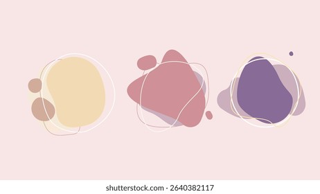 Minimalist Aesthetic Background Elements: Shapes. A set of three unique, flowing shapes in muted colors, perfect for modern and artistic layouts