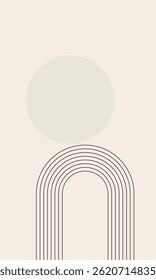 Minimalist Aesthetic Boho Rainbow Poster Print. Contemporary Web banner Surface Design. Abstract Line Arch Graphic Symbol Vintage Style Decoration. Home Interior Canvas Decor. Outline Shape.