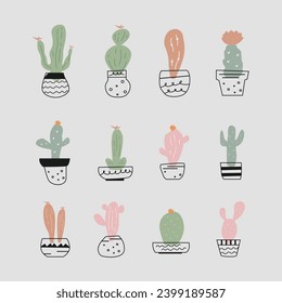 Minimalist and Aesthetic Cactus Plant Illustration Design Set