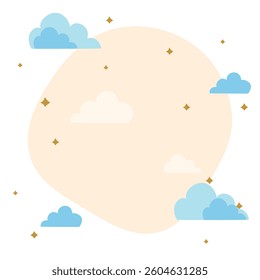 Minimalist aesthetic design border card. Clouds with stars 