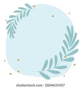 Minimalist aesthetic design border card. Leafy branches with stars 