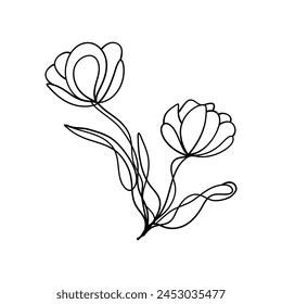 Estética minimalista de la flor Tulip Doodle Imprimir para la decoración del hogar