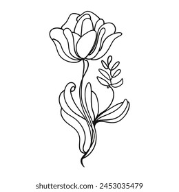 Estética minimalista de la flor Tulip Doodle Imprimir para la decoración del hogar