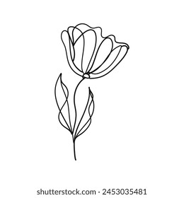 Estética minimalista de la flor Tulip Doodle Imprimir para la decoración del hogar