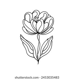 Estética minimalista de la flor Tulip Doodle Imprimir para la decoración del hogar