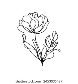 Estética minimalista de la flor Tulip Doodle Imprimir para la decoración del hogar