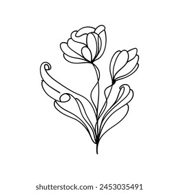 Estética minimalista de la flor Tulip Doodle Imprimir para la decoración del hogar