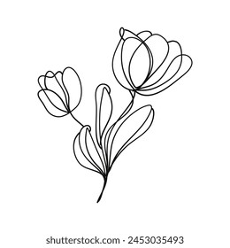 Estética minimalista de la flor Tulip Doodle Imprimir para la decoración del hogar