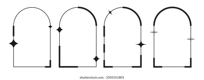 Minimalistische ästhetische Rahmenelemente. Stern und Linie dekorative Satz von Vektor 