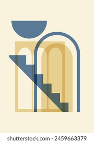 Minimalist aesthetic geometric balancing shapes poster. Modern wallpaper art boho style artistic design