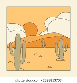 Minimalist aesthetic illustration with cactus in desert