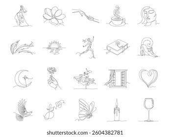 Minimalist Aesthetic One Line Art Illustration Vector Set