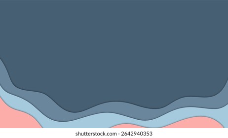 minimalist aesthetic paper cut wave background vector in soft pink and blue layered style