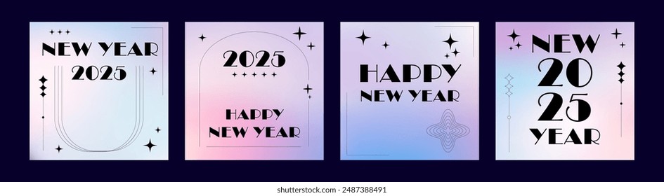 Minimalist aesthetic Y2K New Year background template Set. Retro Minimal Design. Gradient New Year template