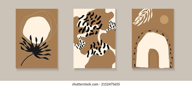 Minimalist aesthetics abstract shape posters set, organic background
