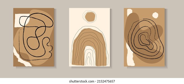 Estética minimalista conjunto de afiches de forma abstracta, fondo orgánico
