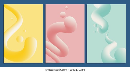 Minimalist aesthetics background in contemporary 3D abstract fluid shape  Pastel gradient colors: yellow  pink    cyan  Collection modern layout for posters  covers    social media  Vector 