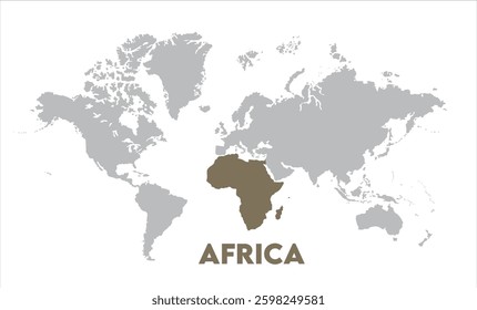 Minimalist Africa map-01, Map of Africa, highlighted on the world map, Africa on the world map, Satellite view, Africa's location on the globe.