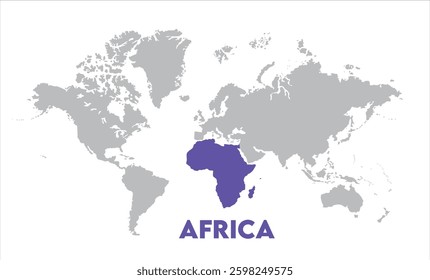 Minimalist Africa map-04, Map of Africa, highlighted on the world map, Africa on the world map, Satellite view, Africa's location on the globe.