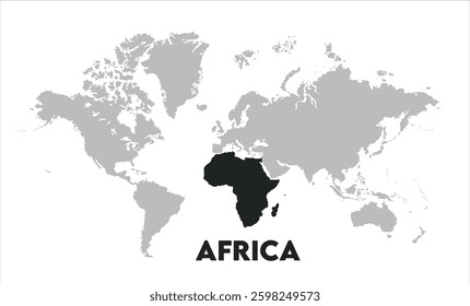 Minimalist Africa map-05, Map of Africa, highlighted on the world map, Africa on the world map, Satellite view, Africa's location on the globe.