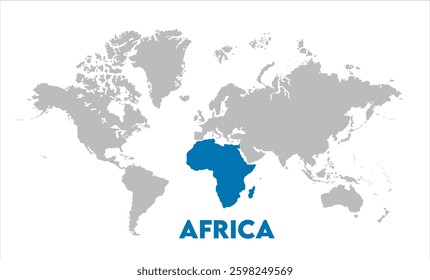 Minimalist Africa map-07, Map of Africa, highlighted on the world map, Africa on the world map, Satellite view, Africa's location on the globe.