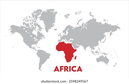 Minimalist Africa map-08, Map of Africa, highlighted on the world map, Africa on the world map, Satellite view, Africa's location on the globe.